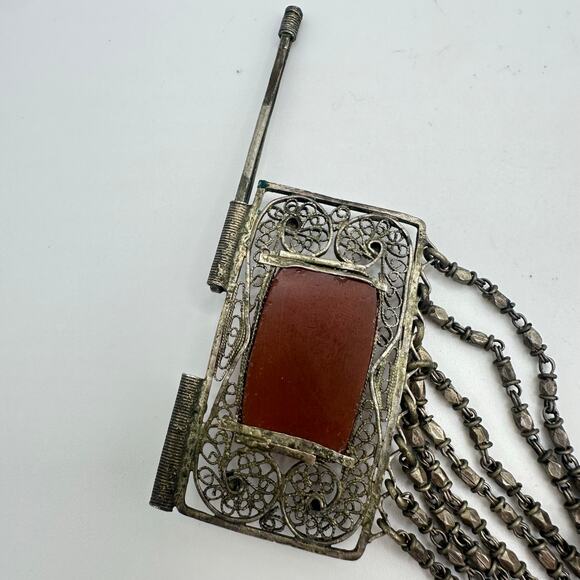 Antique Ottoman Turkish 800 silver handmade filigree carnelian glass bracelet - Picture 8 of 10